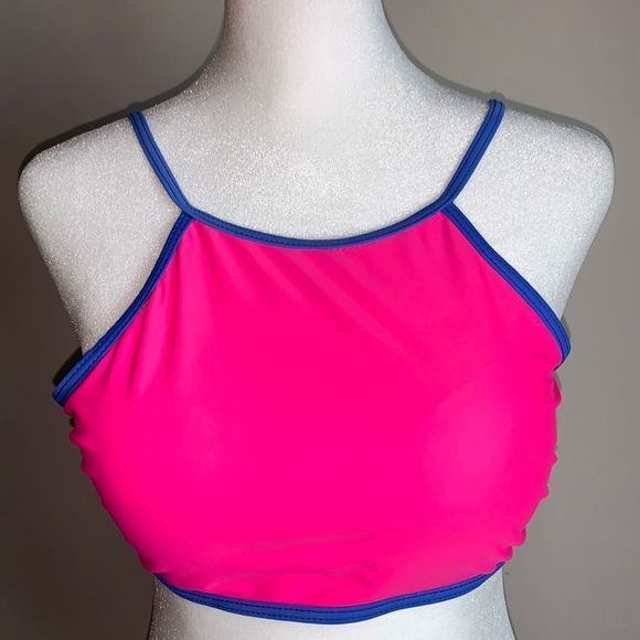 Tinibikini Medium Bikini Set Neon Hot Pink High Waist Full Coverage Bottoms - Picture 1 of 7